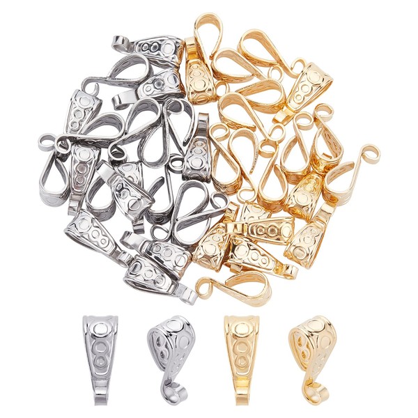 UNICRAFTALE 40PCS 2 Color Vatican Stainless Steel Bail Clasp 304 Stainless Steel Pinch Bail Snap On Bail Ice Pick Pinch Gold Stainless Steel Color Clasp Pendant Bail Connector Necklace Jewelry Making Accessory Parts Sub-Material Handmade