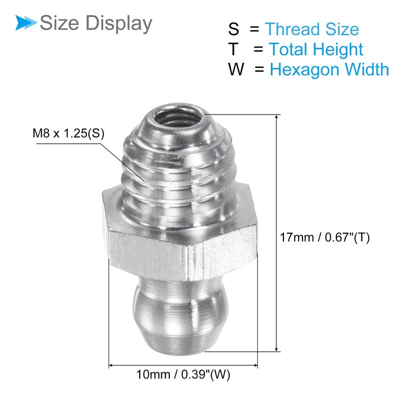CoCud Stainless Steel Straight Grease Fitting, | M8x1.25mm Metric |