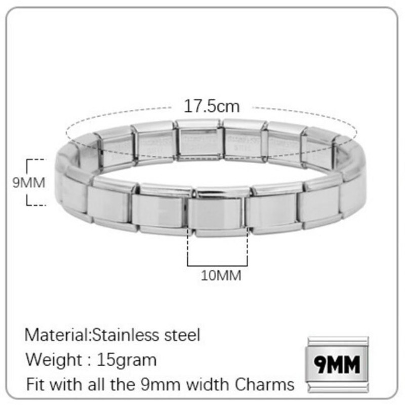 Quiges - 9 mm Italian Style Charm Module Stainless Steel