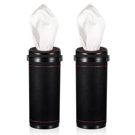 BOHUIZ 2 Pcs Car Tissues Cylinder, Leather Cylinder Tissue Box with Window Breaker Multifunctional Tissue Cylinder Boxes for Car Cup Holder Home Bathroom Office (Black)