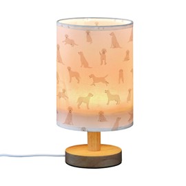 YYZZH Table Lamp Labrador Retriever Dogs Pattern Nightstand Lamp with Wood Base Fabric Lamp Shade Bedside Desk Lamp for Living Room Bedroom Kids Room Office