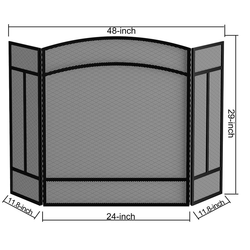 Fire Beauty Fireplace Screen 3 Panel Wrought Iron 48"(L) x