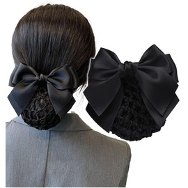 Herbeluemily Chignon Net, Ribbon, Hair Net, Bun Cover, Thick Mesh x Black