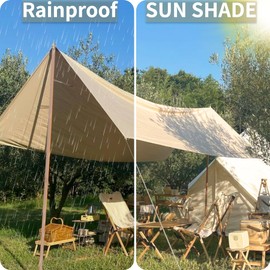 DANCHEL OUTDOOR Waterproof Camping Tent Tarp Sun Shade Canopy for Canvas Bell Tents, Portable Rain Fly with with 2 Heightened 7.87ft Poles Glamping Accessories, Khaki