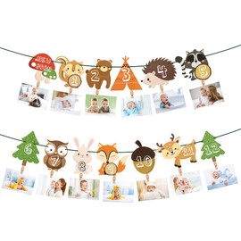 Photo Garland 1 Birthday, Baby Birthday Photo Garland Animal, First Birthday Garland Photo Banner, Baby Photo Banner Decoration, Photo Hanging Wall Decoration for Boys Girls Party Christening
