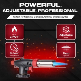 Chef Master Butane Torch Lighter, Refillable Kitchen Torch, Cooking Torch, Adjustable Flame for Creme Brulee, Desserts, BBQ, Crafts, Soldering, Indoor & Outdoor Use - Butane Not Included Model 90022