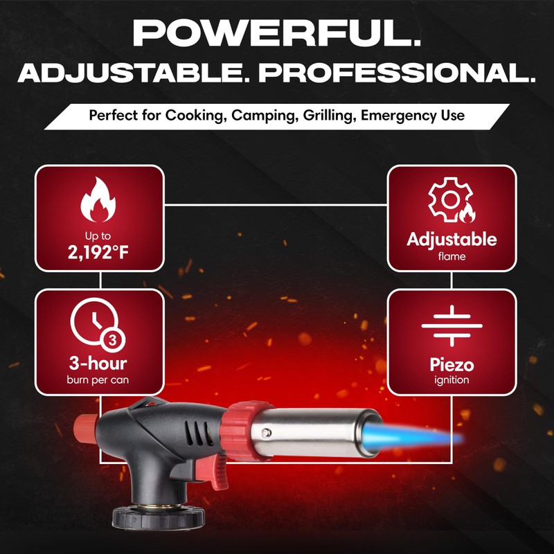 Chef Master Butane Torch Lighter, Refillable Kitchen Torch, Cooking Torch,
