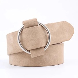 Boutique NEW Soft Faux Vegan Suede Leather Belt Round Silver Buckle Beige Natural  D0700