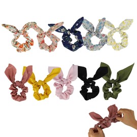 Bow Hair Ties, 10 Pcs Cute Bow Scrunchies for Women, Hair Accessories for Women, Girls & Kids, Bunny Ear Chiffon Hair Band