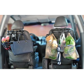 Maxsa 25544 Car Headrest Multi-Hanger 4 Hook Organizer for Bags and Car Storage, (2-Pack) Black