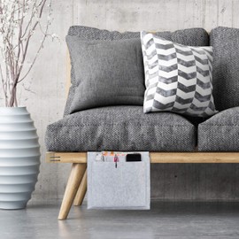 Relaxdays Bed Bag, for Hanging, 5 Compartments, Storage Bed & Sofa, Felt Bed Organiser, HBT 26 x 28 x 5 cm, Light Grey