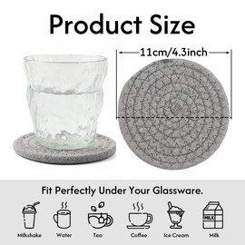 Coasters Set of 4 for Drinks, Cotton Woven 4 Colors Absorbent Boho Coasters for Home Decor Cups - Hot or Cold Drink Thickened (Light Grey)