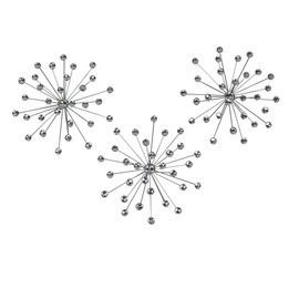 Things2Die4 Set of 3 Jeweled 3D Silver Metal Atomic Starburst Wall Sculpture Set - 10 Inch Diameter - Classic Mid-Century Modern Decor for Stylish and Artistic Wall Displays