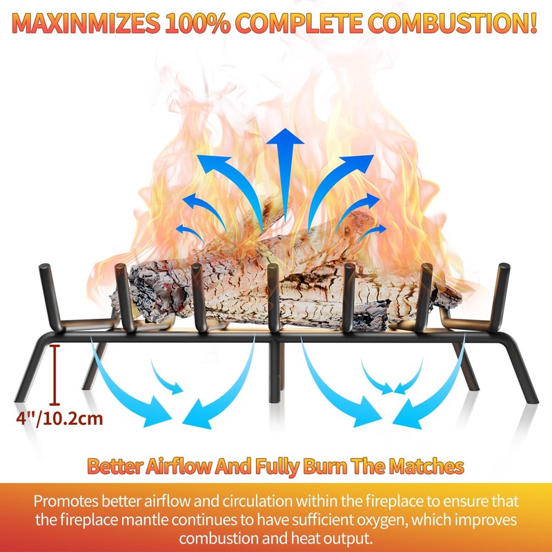 taiheis 30’’ Fireplace Grate，1Pack Fireplace Log Grate with 6 Support