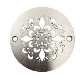 Designer Drains 4 Inch Round Shower Drain Cover, Fleur De Lis Design (Brushed Nickel)