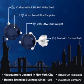 Gem Stone King 14K Gold 6MM Round Gemstone Birthstone Martini 3 Prong Stud Earrings | Gold Earrings For Women Men