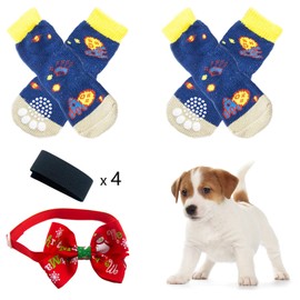 No/Brand MANYCHARM Anti Slip Dog Socks for Hardwood Floors, Pet Paw Protectors with Grips (Navy-Medium)