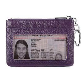 Women Genuine Leather Keychain Zipper Change Wallet Small Mini Pocket Size Coin Purse, Purple