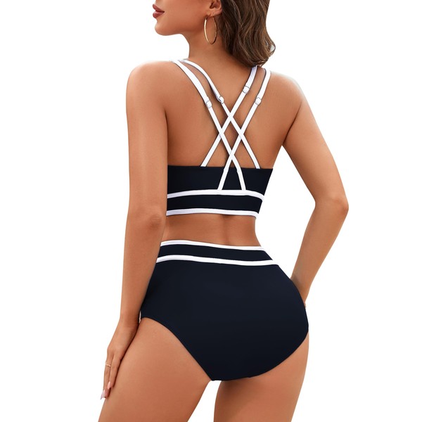 BMJL Women High Waisted Bikini Set Sporty Color Block Swimsuits