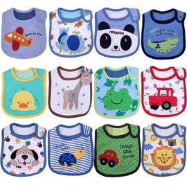 Yafane 12packs Baby Bibs Waterproof Layer Absorbent Bandana Drool Bibs Cotton for Boys Girls Infant Toddler 3-24 Months (Boy)