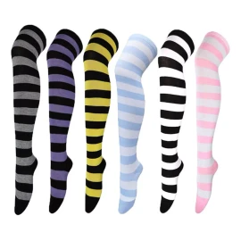 Generic Calcetines A Rayas For Mujer, Hasta El Muslo, Medias Largas