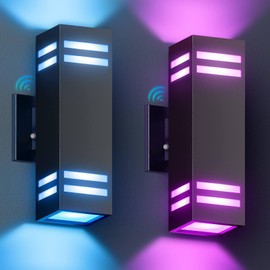 KIZON Smart Outdoor Wall Lights Dusk to Dawn Outdoor Lighting RGB Color Changing 2 Pack, Modern Exterior Lighting Fixtures with Remote Control, Waterproof Ambiance Up and Down Lights
