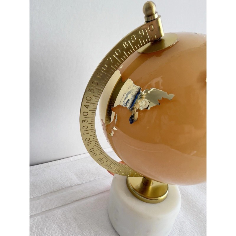 Globe NWT Glass Globe On Marble Alabaster Stand Mirrored Gold