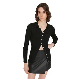 TRENDYOL Ladies Standard Size Turtleneck Cardigan Sweater, black