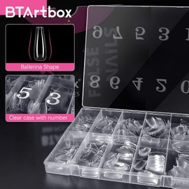 BTArtbox Long Fake Nails - Clear Acrylic Coffin Shaped Ballerina Nails Tips BTArtbox 500pcs Full Cover False Artificial Nails with Case for Salons and DIY Nail Art, 10 Sizes