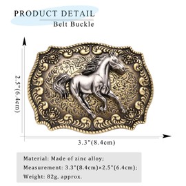 LYTOPTOP Running Horse Belt Buckle for Men, Western Cowboy Vintage Long Horn Bull Belt Buckle Gift for Birthday