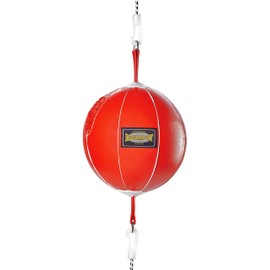 Bad Company Leather Double End Ball with Elastic Tie Down Straps I 25 cm Diameter I Boxing Ball for Reflex and Boxing Training - Red