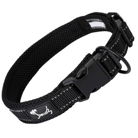 IDOGCHEW Dog Collar for Dogs with Reflective Adjustable Soft Nylon Padded Collars for Small Medium Large Dogs with Buckle Heavy Duty Basic Dog Collar Safety Breathable Quick Release Durable M Black