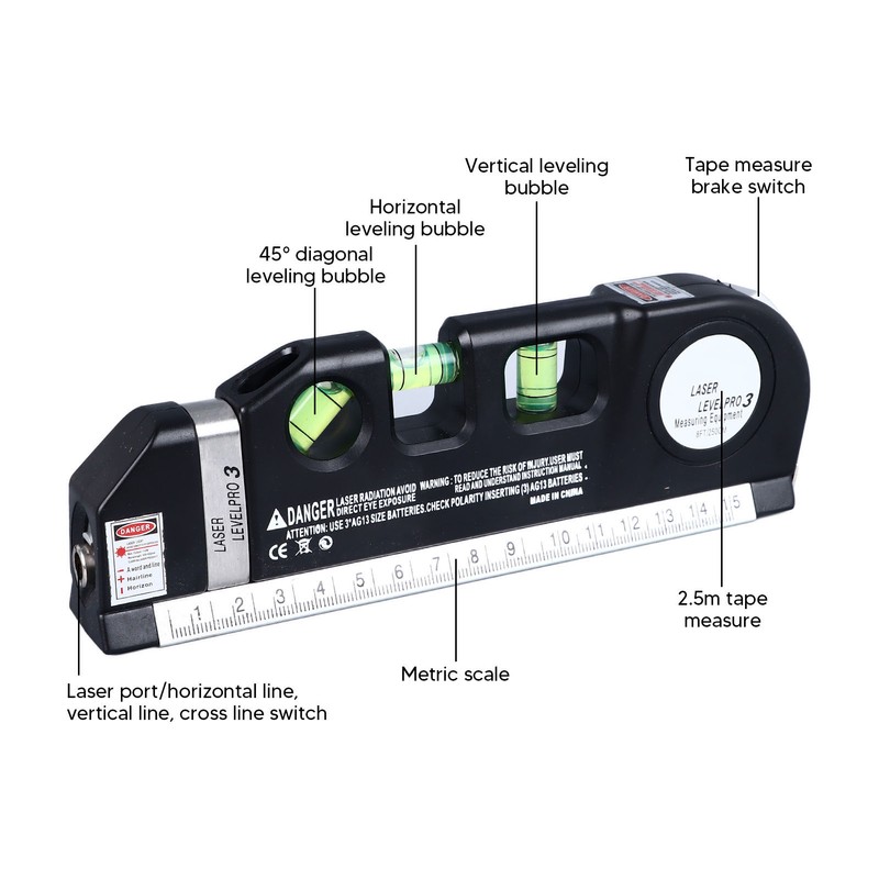 Laser Leveler 3 in 1 Bubble Level Tape Measure Scale