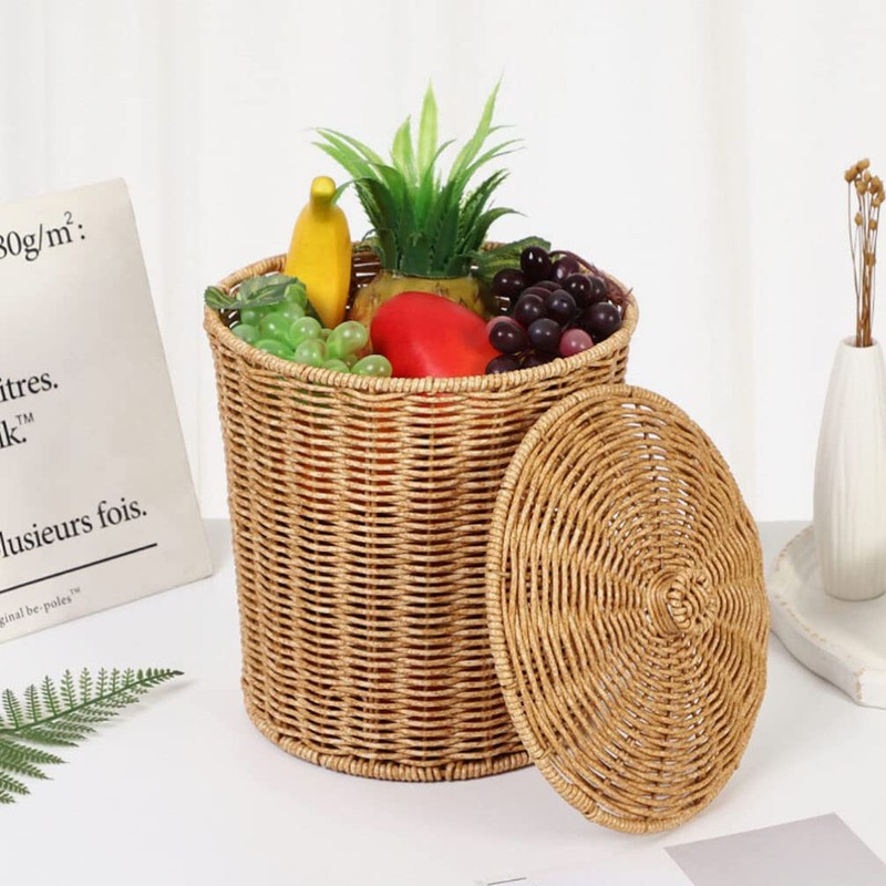 PRETYZOOM Wicker Trash Can Woven Trash Can Rattan Waste Basket