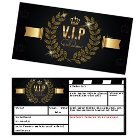 BREITENWERK VIP Invitation Cards Set of 15 – Premium Invitation Cards to Fill in for VIP Party New Year's Eve Birthday Boys Girls Adults
