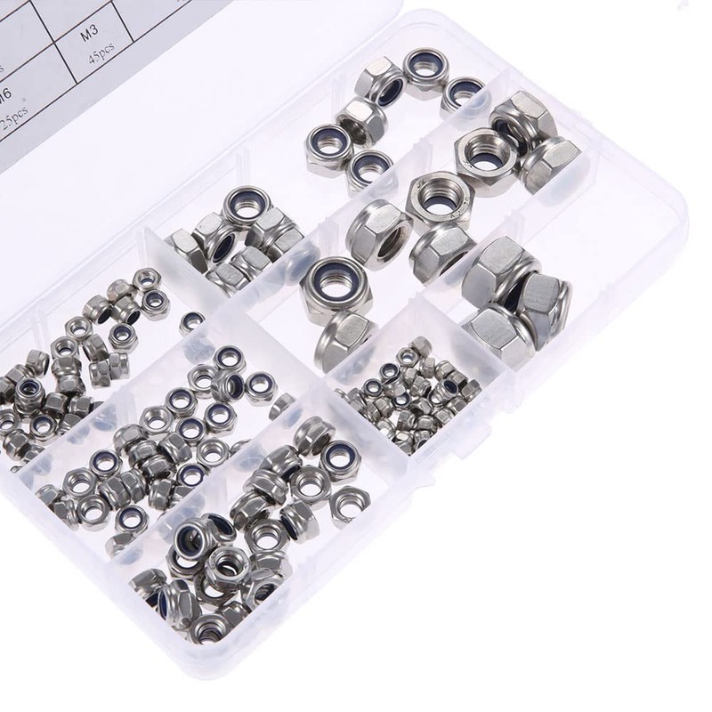 M3-M12 165 Pieces Stainless Steel Nylon Lock Nut Sets, Self-Locking