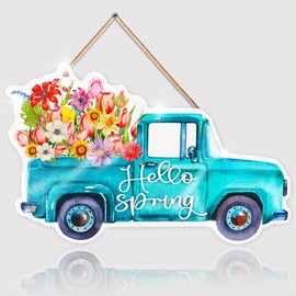 Spring Flower Acrylic Door Sign, Flower Acrylic Welcome Sign for Front Door, Vintage Patio Porch Decor, Spring Hanging Decorations for Home Indoor Outdoor Farmhouse