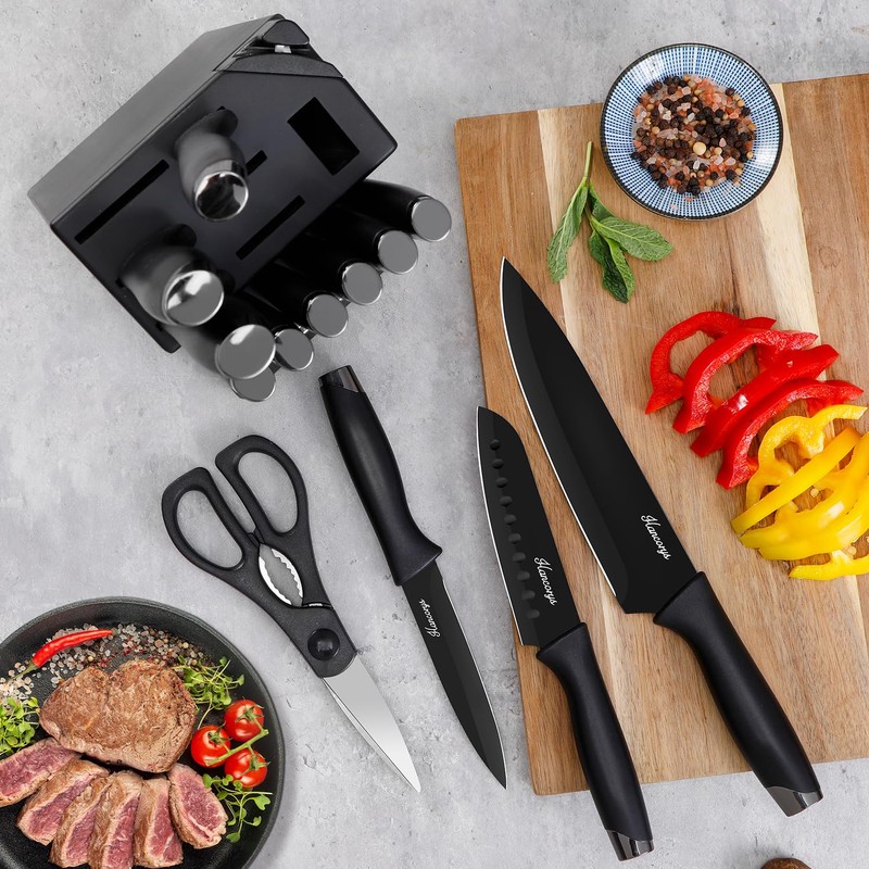 Hancorys Knife Sets for Kitchen with Block, 15 Pieces Chef