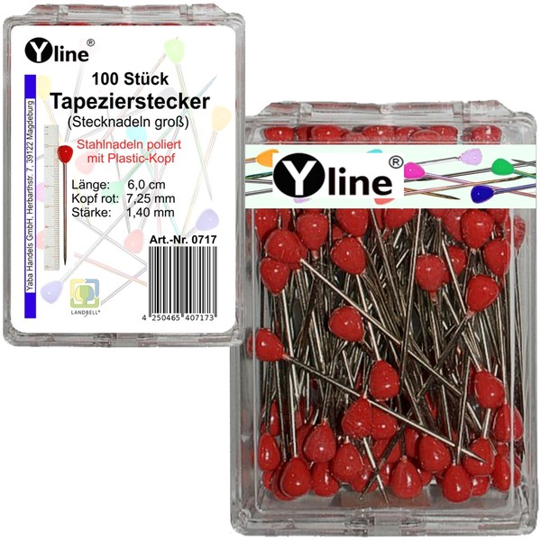 0717-RO 100-Piece Wallpapering Pins with Plastic Head Red Approx. 60