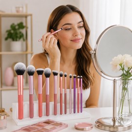 12pcs Makeup Brush Set for Face & Eyes - Soft Synthetic Hair Cosmetic Brushes for Foundation, Blush, Eyeshadow & Blending