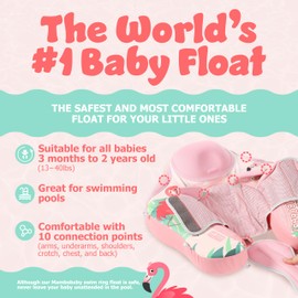 MAMBOBABYFLOAT Trendy Voyager Baby Pool Float with Canopy 2025 — Safe, Comfortable, Adjustable Floaties w/Sun Protection, Air-Free Foam Technology, 5-Way Buckle System, and Footrest (Flamingo, Pink)