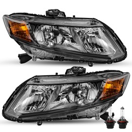SOCKIR OE Style Headlight Assembly Fit 2012-2015 Honda Civic 4-Door Sedan / 2012-2013 Honda Civic 2-Door Coupe Headlamp Replacement Set W/Bulbs (Driver&Passenger Side)