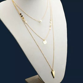 Unbranded USA Pearl Multilayer Sequin Geometric Gold Lariat Necklace Jewelry New