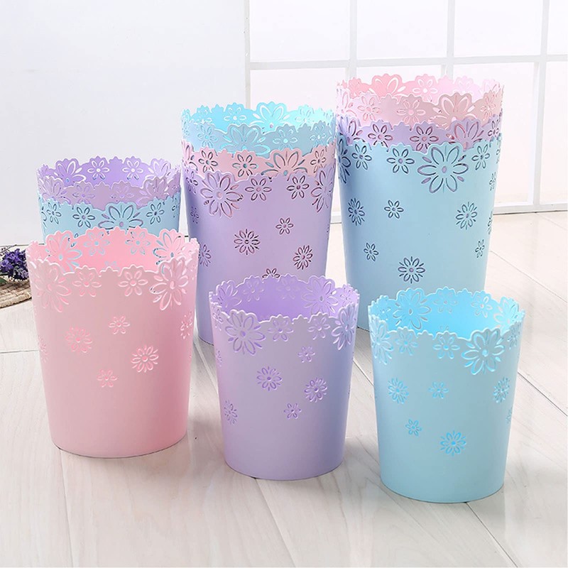 Scakbyer Wastebasket, Hollow Flower Shape Plastic Lidless Wastepaper Baskets Trash