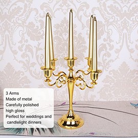 Luqeeg 3 Brazos Candelabro de Metal, Europeo Retro Elegante Portavelas, Candelabro de Centro de Mesa Portavelas de Pilar para La Boda Comedor Mesa Decoración para El Hogar en Fiestas Navideñas(Oro)