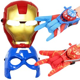 Iron Web Shooter Mask Set, Hero Launcher Gloves Wrist Toys Mask Set Cosplay Launcher Glove Toys Cartoon Theme Masquerade Party Costumes Dressing Up Educational Toy Party Supplies for Kids Gift