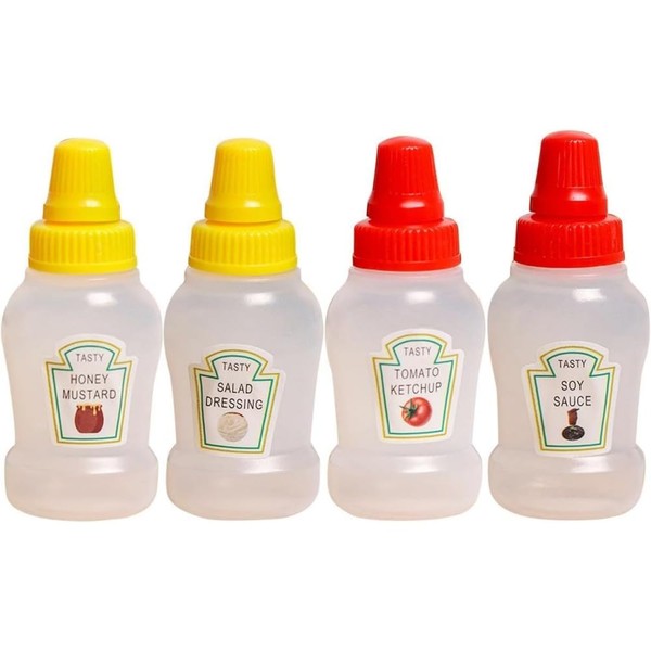 4Pcs Mini Ketchup Bottles, 25ml Refillable Condiment Squeeze Bottle Salad