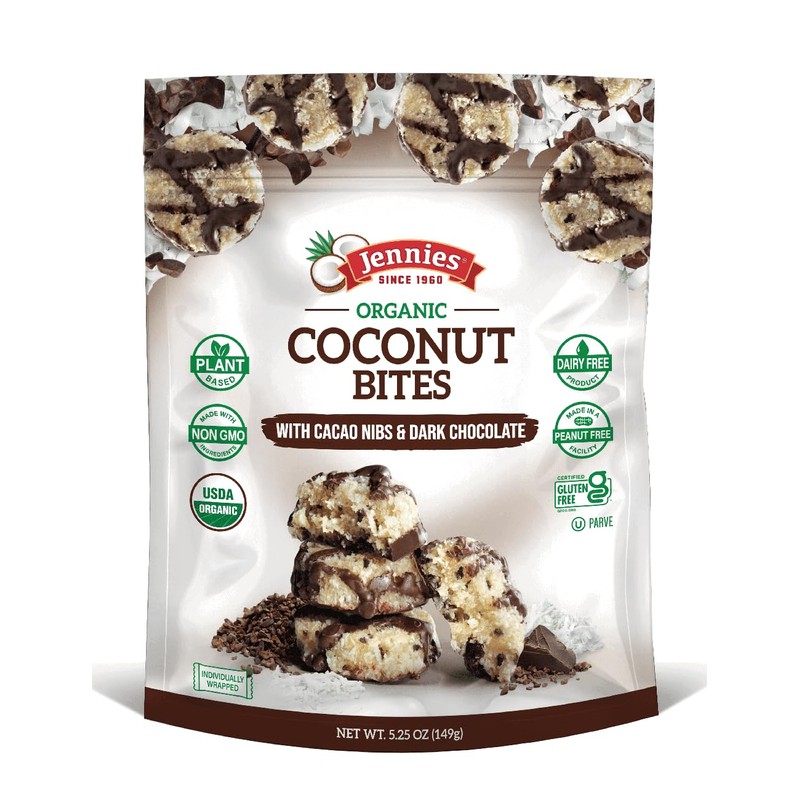 Jennies Organic Coconut Bites with Cacao Nibs and Dark Chocolate,
