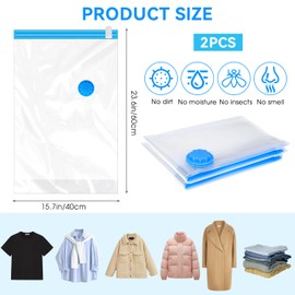 2Pack Vacuum Storage Bags for Clothes, 40x60cm Travel Essentials Sealer Compression Bags, Space Saver Vacuum Cubes Packing Bags, Storage Bags Vacuum Sealed for Clothing, Pillows, Blankets Storage