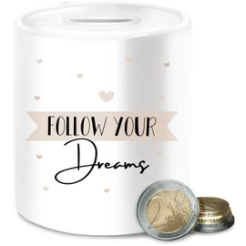 UP-SD-11 Boho Money Box Follow Your Dreams with Hearts One Size White Chic Style Dream Ceramic